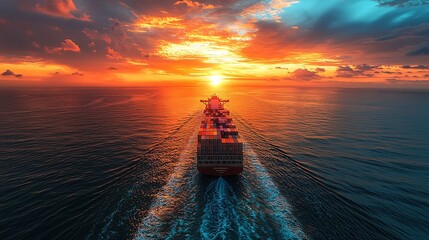 Capture a futuristic container ship using renewable energy and AI-driven logistics to travel global trade routes