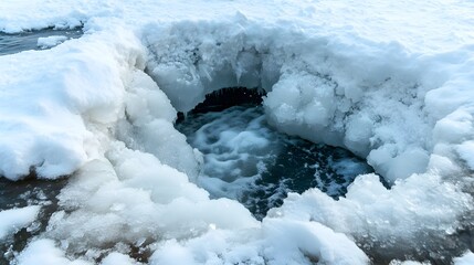 Poster - Powerful spring thaw season unleashes a surging churning river as an ice dam breaks free unleashing a torrent of water rushing downstream with unstoppable force during the annual seasonal melt