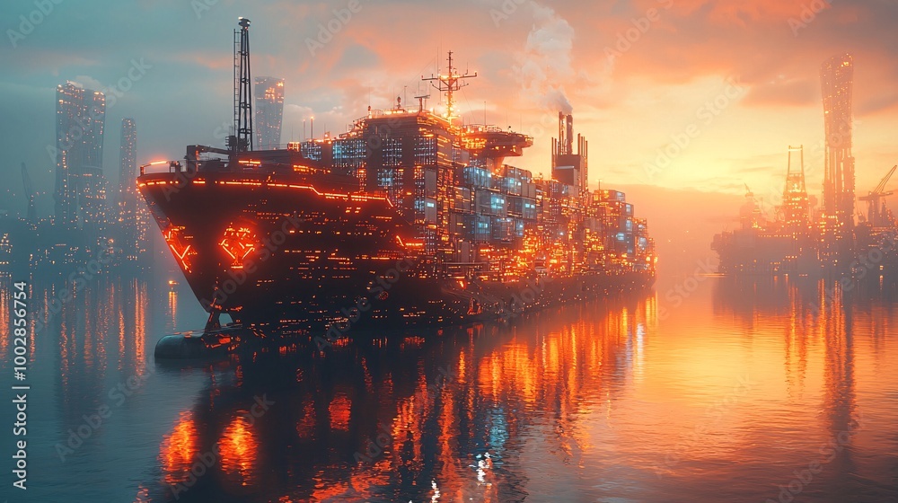 Visualize futuristic cargo ships using smart containers and AI to ...
