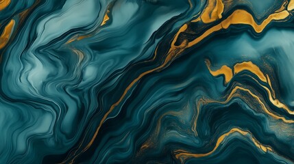 Poster - a vibrant abstract swirl of teal and gold colors creating dynamic patterns reminiscent of flowing wa
