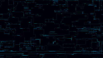 Poster - Printed circuit board. Visualization of printed circuit board processor chip, digitalization of neural networks and cloud computing. Digital pulses transmit data. Electronic circuit board operation 