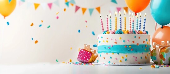 Sticker - Birthday Celebration Cake with Candles and Balloons