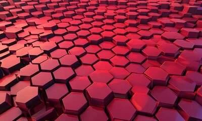 Poster - A close up of a red honeycomb pattern, abstract, digital art.