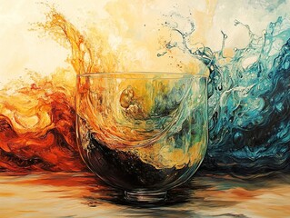 Wall Mural - Abstract Painting of a Glass with Splashing Liquid