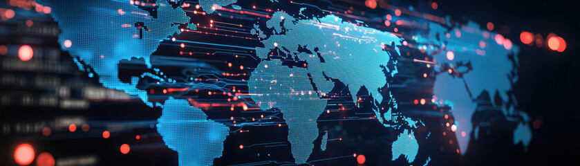 Poster - Digital world map with data visualization elements