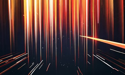 Poster - A futuristic abstract background with glowing orange and red lines in a dark space, creating a sense of depth and movement