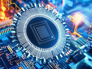Aufkleber - Microchip on circuit board, blue isolate background