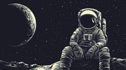 astronaut moon with space for text 