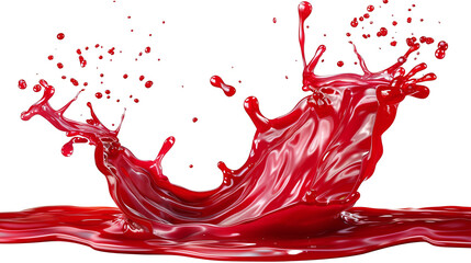 Red berry jam splash with small bubbly fruit syrup, fruity strawberry sauce, red juice swirl. Isolated on transparent background. PNG