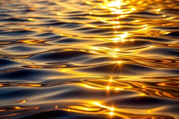 Poster - Close-up of mesmerizing sun reflection on water in golden hues