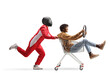 © Ljupco Smokovski - Car racer running and pushing a man inside a shopping cart