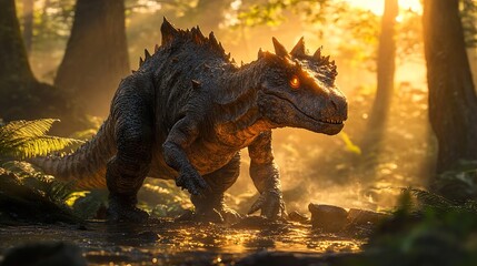 Canvas Print - Prehistoric Predator: A Majestic Dinosaur in the Golden Hour