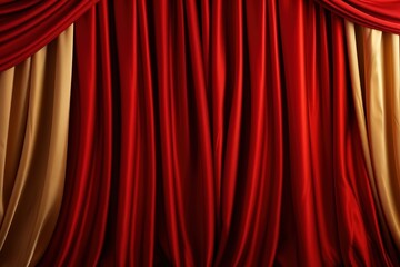 Wall Mural - Red curtains on the stage. Velvet stage curtain with a lambrequin in the theater. Background and texture of luxurious drapery material.