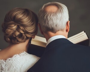a couple reading a book together, symbolizing love and connection.