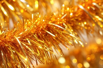 Wall Mural - golden christmas garland close-up with blurred background