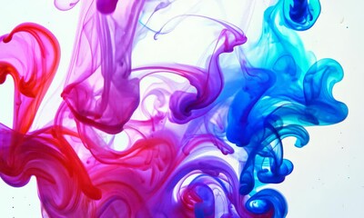 Poster - A closeup of vibrant pink, blue, and purple ink swirling in water, creating abstract shapes and patterns.