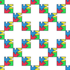Poster - Connected Four Jigsaw Puzzle Pieces vector colored seamless pattern