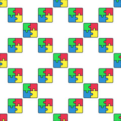 Poster - Four Connected Jigsaw Puzzle Colored Pieces vector modern seamless pattern