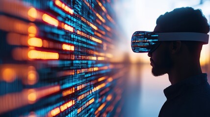 Poster - Professional Man Using VR Headset in Digital Environment