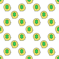Poster - Green Puzzle inside Human Head vector Jigsaw Puzzles colored seamless pattern