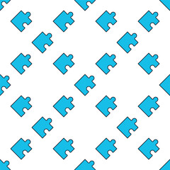 Poster - One Blue Puzzle Piece vector Jigsaw Puzzles colored seamless pattern