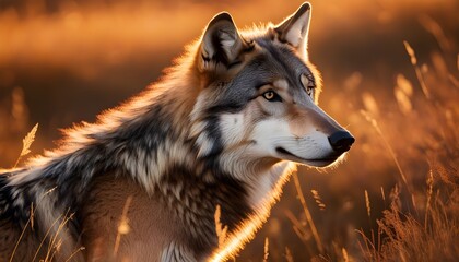 Wall Mural - Majestic wolf standing proudly in a serene wilderness setting