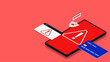 © Alfan Subekti - Mobile fraud warning concept with smartphone and credit or debit card isometric. Internet phishing, online scam alert and cyber fraud warning