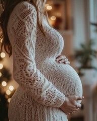 Close-Up of Pregnant Woman's Belly with Hands Resting on It