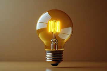 A light bulb is lit up and is sitting on a table