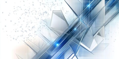 Aufkleber - Abstract blue geometric shapes on a white background, representing modern technology, futuristic design, and digital innovation in a clean, minimal style, Generative AI