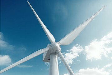 Aufkleber - Looking up at a towering wind turbine against a blue sky, capturing the scale and importance of renewable energy in a sustainable future., Generative AI