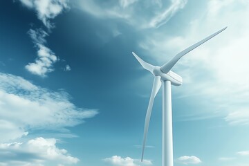 Aufkleber - Looking up at a towering wind turbine against a blue sky, capturing the scale and importance of renewable energy in a sustainable future., Generative AI