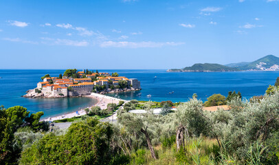 Poster - view on Sveti Stefan on Budva riviera in Montenegro