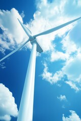 Aufkleber - Looking up at a towering wind turbine against a blue sky, capturing the scale and importance of renewable energy in a sustainable future., Generative AI