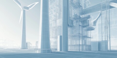 Aufkleber - Technical blueprint of a wind turbine showcasing renewable energy infrastructure and innovative engineering in sustainable power generation, Generative AI