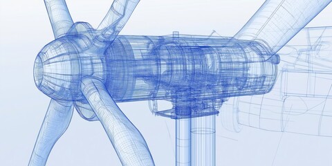 Aufkleber - Close-up technical blueprint of a wind turbine, illustrating innovative engineering and renewable energy solutions in modern wind power technology, Generative AI