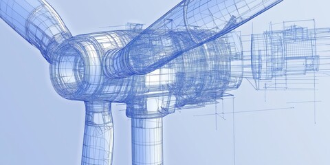 Aufkleber - Close-up technical blueprint of a wind turbine, illustrating innovative engineering and renewable energy solutions in modern wind power technology, Generative AI