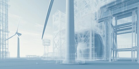 Aufkleber - Technical blueprint of a wind turbine showcasing renewable energy infrastructure and innovative engineering in sustainable power generation, Generative AI