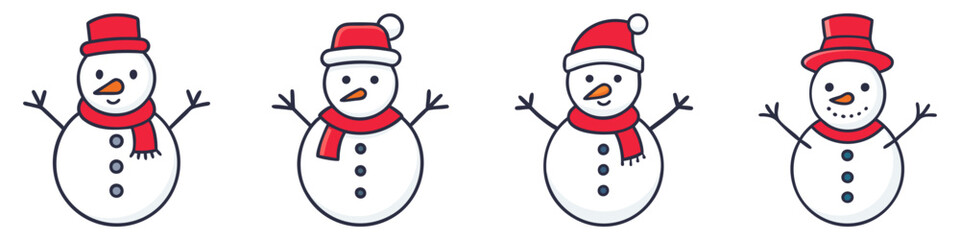 Wall Mural - snowman icons set. cartoon character snowman. snowman with hat and scarf. christmas decor. vector il