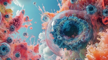 Wall Mural - abstract cellular structures: a journey into the microscopic world