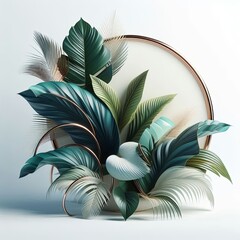  Frame of tropical leaves and flowers for text and design