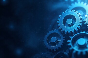 Blue gears and cogs on a dark background, a technology banner design for the industrial concept