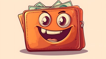 Funny cartoon character of wallet, money. Can be used as Sticker, posters, prints. Retro cartoon style. Vector illustration
