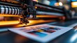 © Rossarin - Close-up of a printer head working on a colorful printed sheet in a modern workshop.