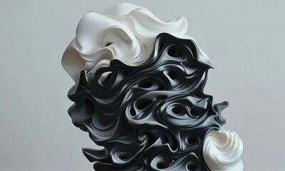 Poster - Abstract Sculpture of Swirling Black and White Shapes