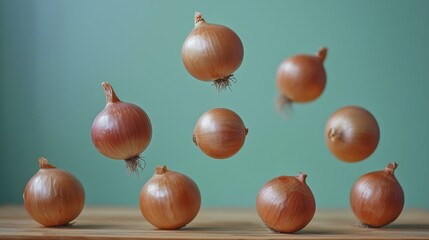 Onions on blue background