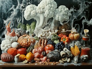 Canvas Print - Surreal Still Life with Decaying Fruits and Vegetables