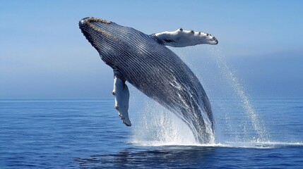 Wall Mural - Majestic Humpback Whale Breaching The Ocean Surface With Dramatic Splash