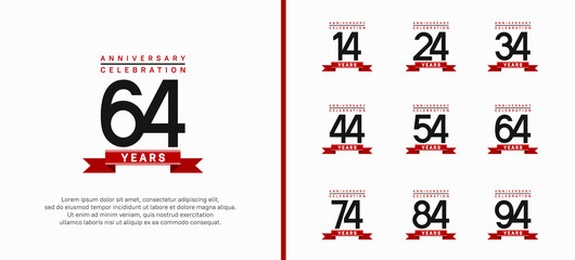 Wall Mural - anniversary logo set. vector design with black color and red ribbon can be use for celebration