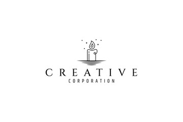 Wall Mural - candle logo decorated with stars in line art design style